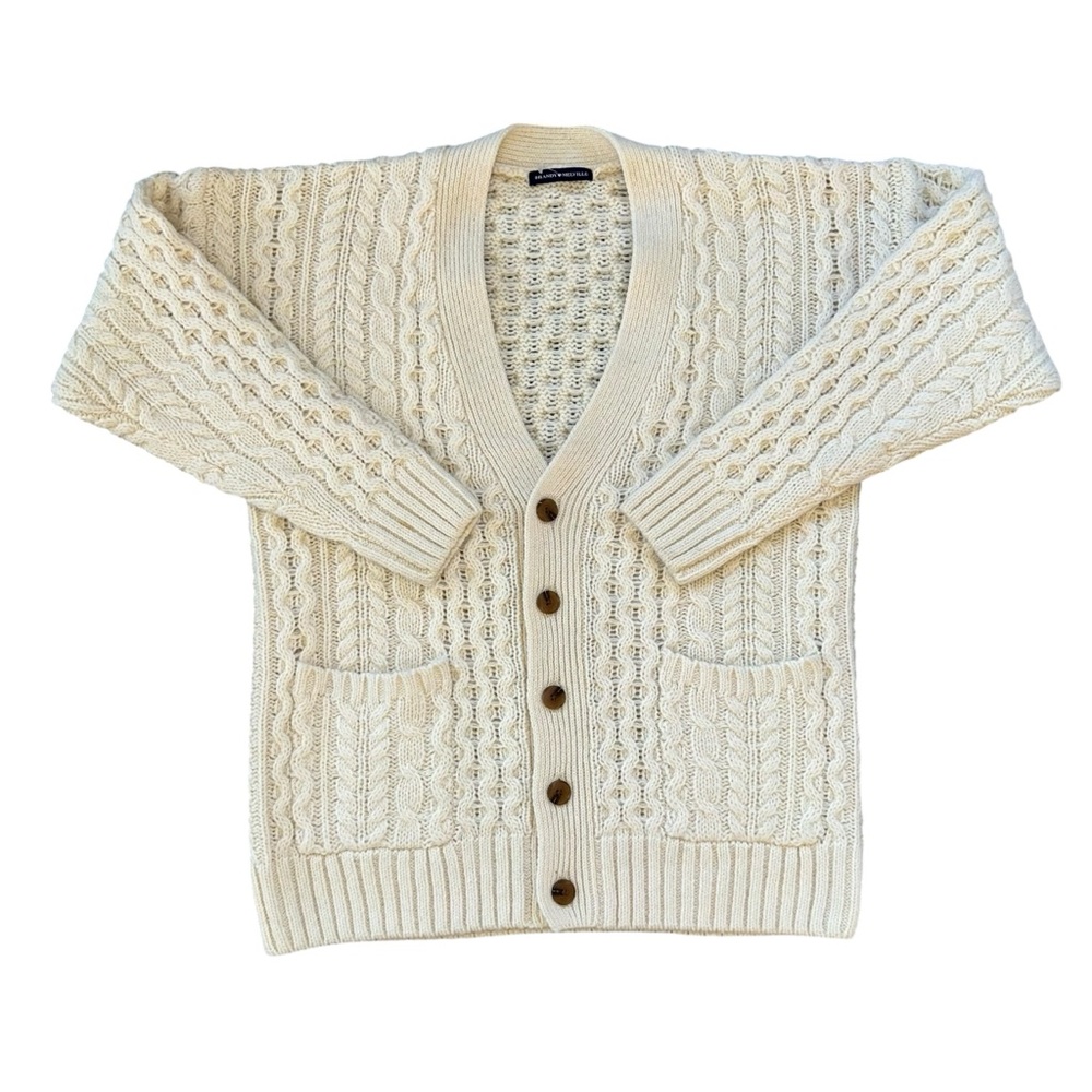Brandy Melville Cream Fisherman Sweater Wool Blend Boho Cardigan